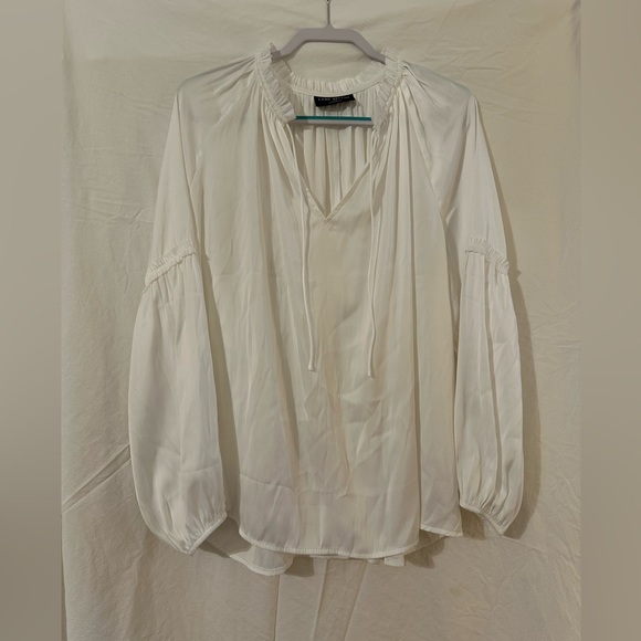 Lane Bryant Tops - Lane Bryant Cream Blouse with Tie Neck